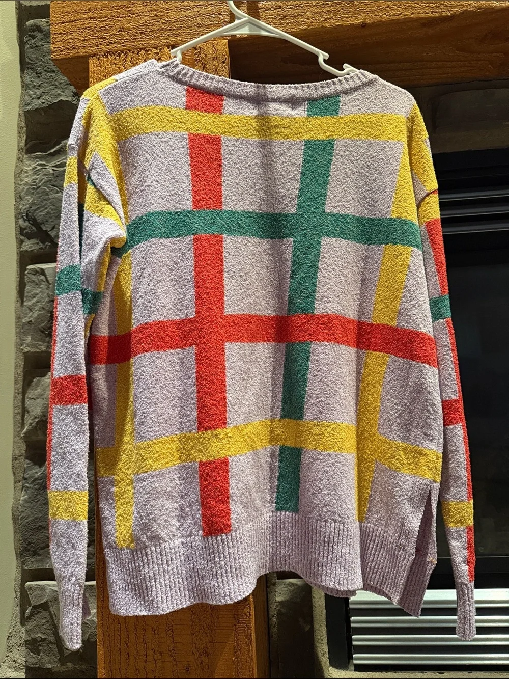 Bobo Choses Lavender Crewneck Sweater with Red, Green and Yellow Plaid - Picture 8 of 11